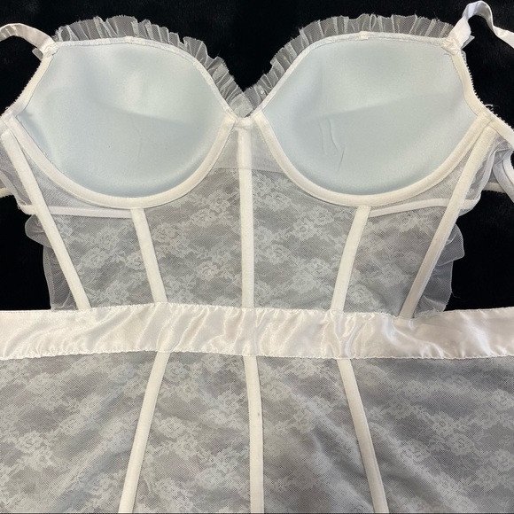 36D/M/L 2pc VS Victoria’s Secret I DO Bridal White lace ruffle babydoll garter - Picture 8 of 16